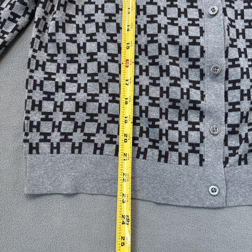 Tommy Hilfiger Cardigan Womens Large Gray Logo 100% Cotton Long Sleeve Fitted - Picture 8 of 12